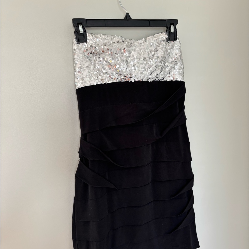 Black and White Strapless Dress with Sequins